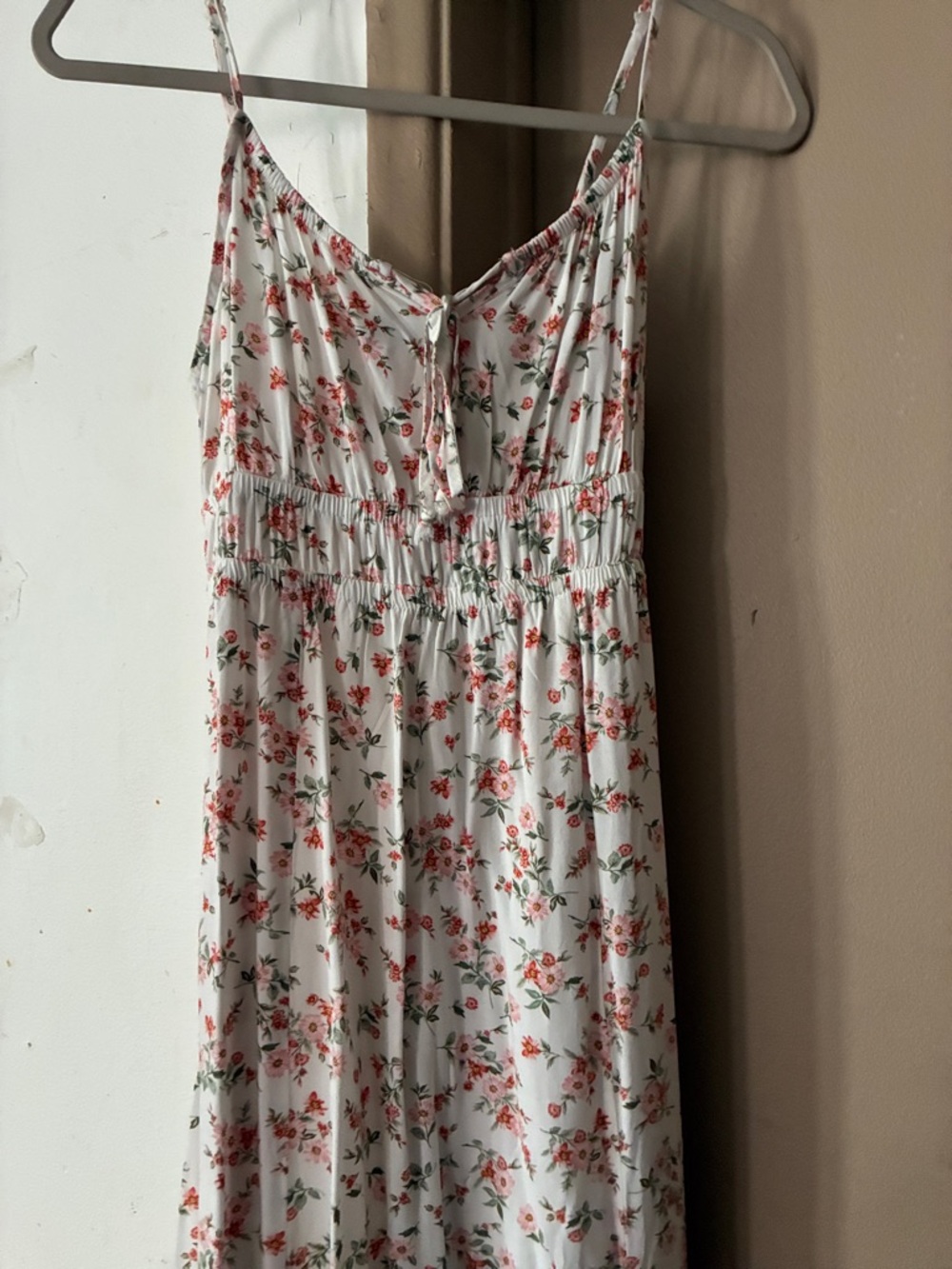 Ambiance Light Pink Floral Spaghetti-Strap Maxi Dress with Front Slits - Picture 3 of 5